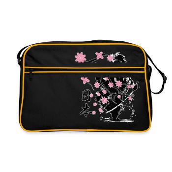 samurai warrior sakura flower style - Retro Bag - black/gold - Front