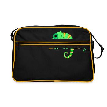 Chamäleon auf einem Ast - Retro Tasche - Schwarz/Gold - Vorne