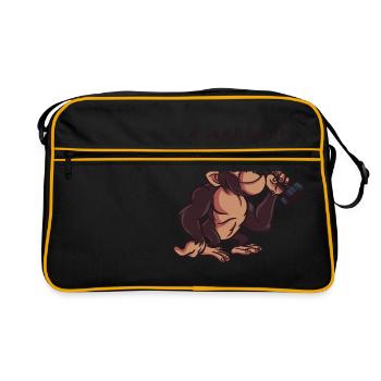 Lustiger Affe im Fitnesstudio GYMpanse Tier Spaß - Retro Tasche - Schwarz/Gold - Vorne