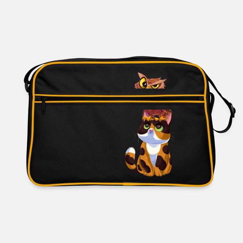 Lustige Eule Sitzt Auf Katze für Eulen Liebhaber K Retro Tasche