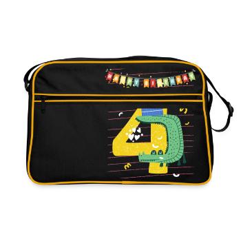 Kindergeburtstag Geburtstag 4 Jahre vier Birthday - Retro Tasche - Schwarz/Gold - Vorne