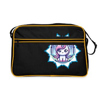 Licorne mignonne dans la forêt avec des étoiles - Sac Retro - noir/or - Devant