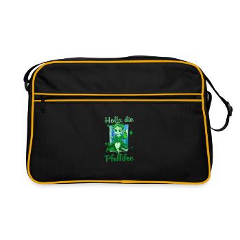 Holla die Pfeffifee Pfefferminz Likör Saufen JGA - Retro Tasche - Schwarz/Gold - Vorne