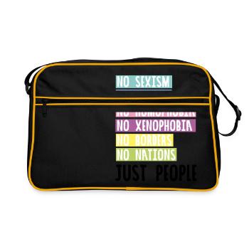 Gegen Rassismus, gegen Sexismus und Homophobie - Retro Tasche - Schwarz/Gold - Vorne