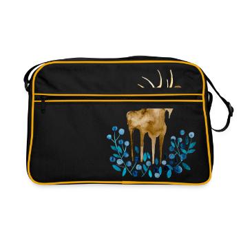 Elch, Sommer, Blaubeeren I Norwegen Souvenir - Retro Tasche - Schwarz/Gold - Vorne