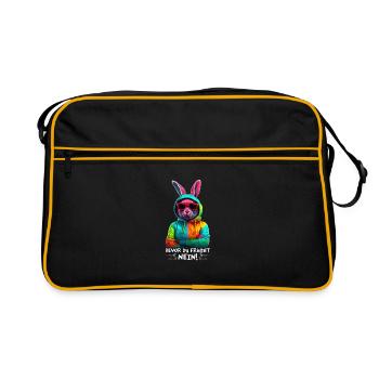 Hase Kaninchen Sonnenbrille Bunt Cooler Hasen - Retro Tasche - Schwarz/Gold - Vorne