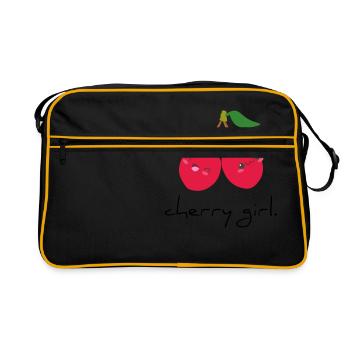 cherry girl Kirschen Mädchen Frau Obst Geschenk - Retro Tasche - Schwarz/Gold - Vorne