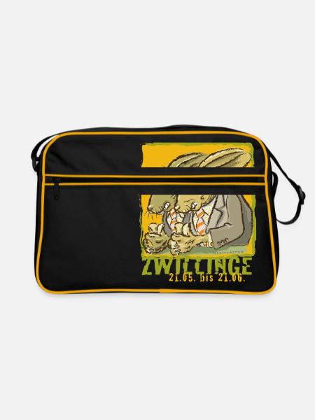 Sternzeichen-Zwillinge - Retro Tasche - Schwarz/Gold - Vorne