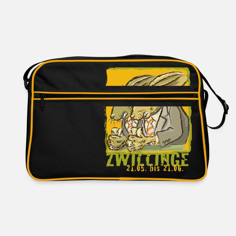 Sternzeichen-Zwillinge - Retro Tasche - Schwarz/Gold