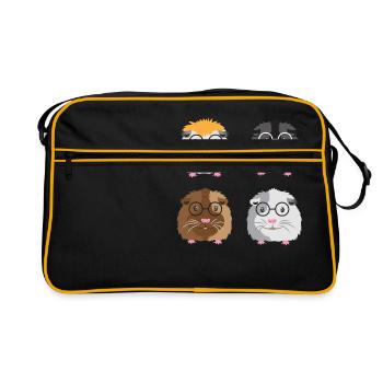 Vier nerdige kleine Meerschweinchen mit Brille - Retro Tasche - Schwarz/Gold - Vorne