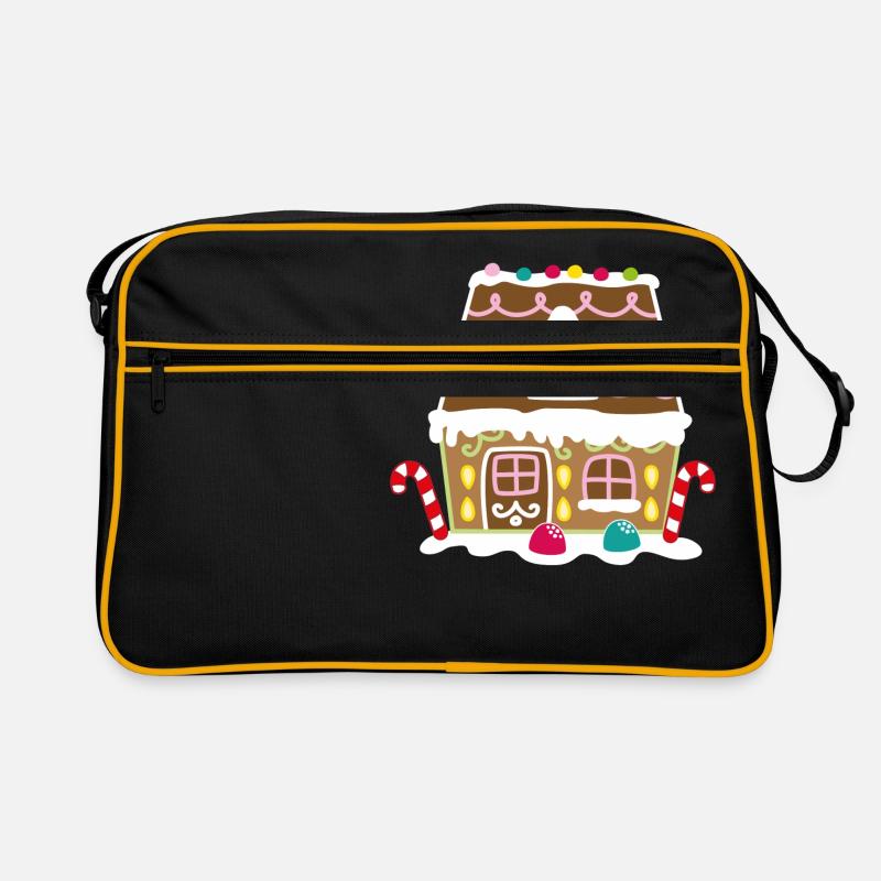 Lebkuchenhaus - gingerbread house - Hexenhäuschen - Retro Tasche - Schwarz/Gold