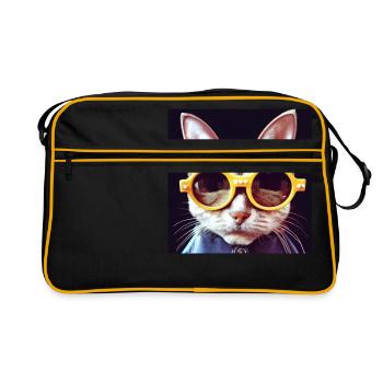 funny cat with funky glasses - Retro Bag - black/gold - Front