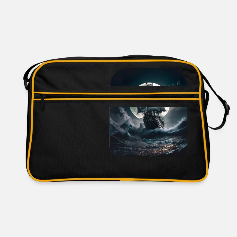 Piratenschiff bei Vollmond - Retro Tasche - Schwarz/Gold