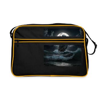 Piratenschiff bei Vollmond - Retro Tasche - Schwarz/Gold - Vorne