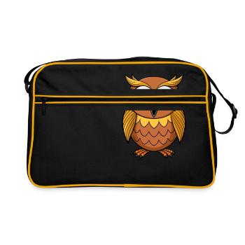 Startled Owl: Wide-Eyed Nighttime Visitor - Retro Bag - black/gold - Front