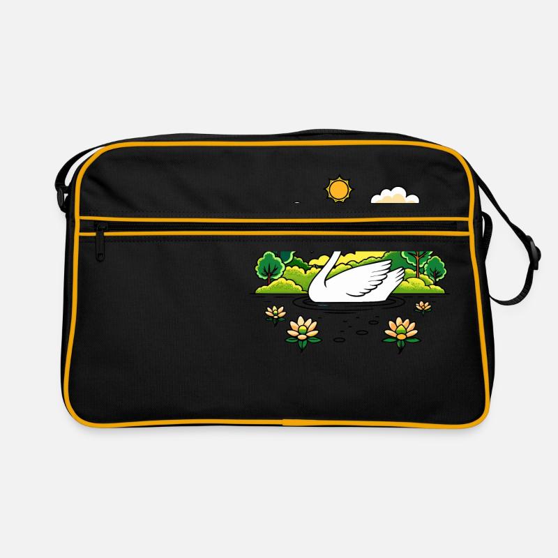 Ruhiger Schwan, der über einen ruhigen See gleitet Retro Tasche