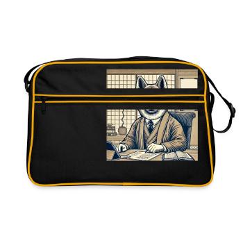Akita au bureau - Ukiyo-e Style - Sac Retro - noir/or - Devant