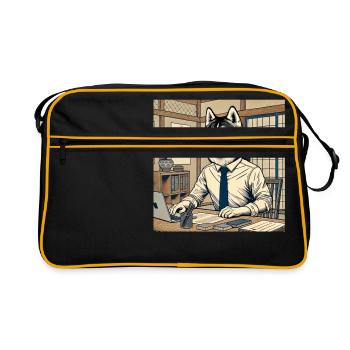 Husky au bureau - Ukiyo-e Style - Sac Retro - noir/or - Devant