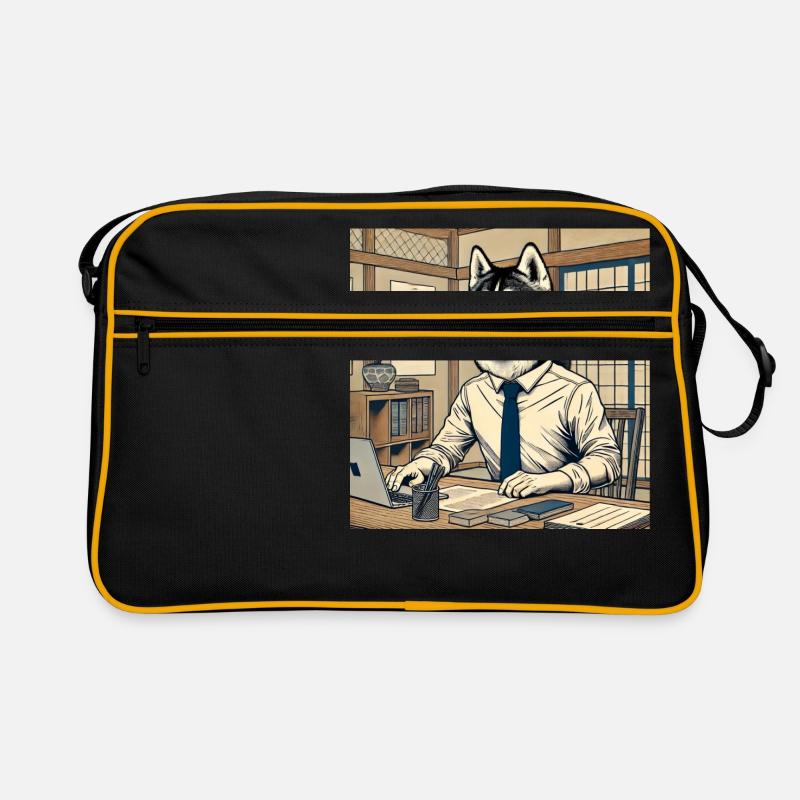 Husky am Schreibtisch - Ukiyo-e Stil Retro Tasche