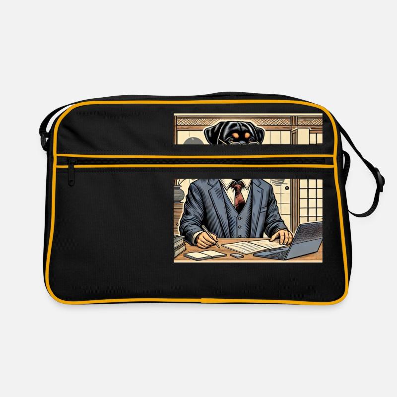Rottweiler at the Desk - Ukiyo-e Style Retro Bag