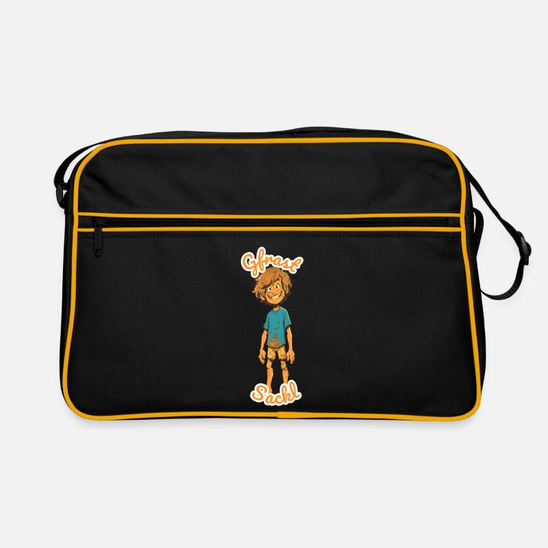 Fröhlicher Matschjunge im Abenteuer - Retro Tasche - Schwarz/Gold