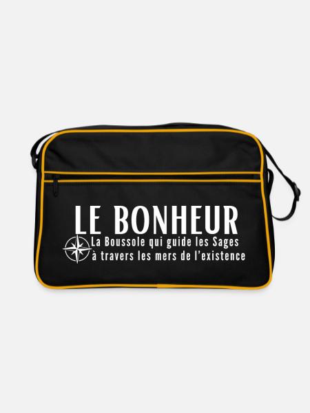 LE BONHEUR. La Boussole qui guide les sages... - Sac Retro - noir/or - Devant