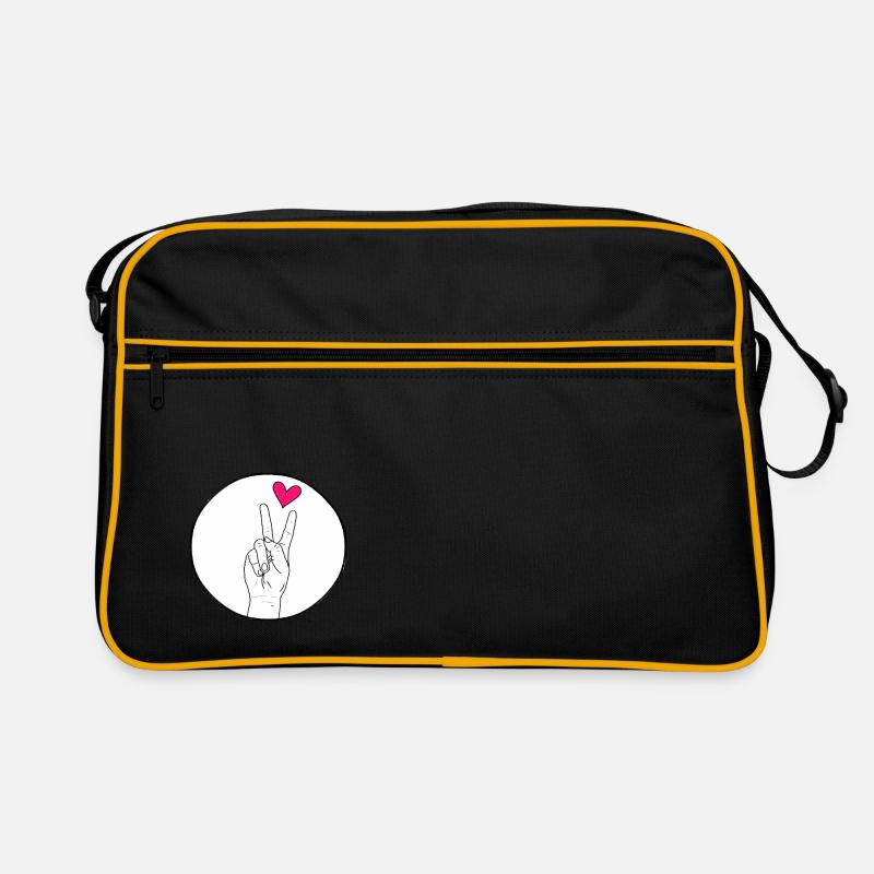 Main de paix avec coeur - Sac Retro - noir/or
