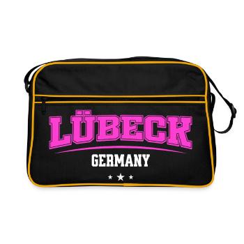Lübeck Germany Retro Neon Logo Print - Retro Tasche - Schwarz/Gold - Vorne