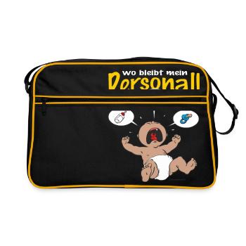 CD - wo bleibt mein Personal - Essen - Wickeln - - Retro Tasche - Schwarz/Gold - Vorne