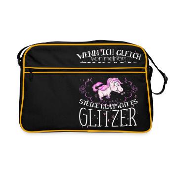 Einhorn - Glitzer - Retro Tasche - Schwarz/Gold - Vorne