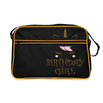 Birthdaygirl Unicorn - Glitter gift Birthday - Retro Tasche - Schwarz/Gold - Vorne