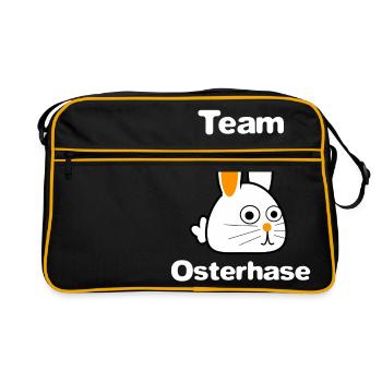 Team Osterhase - Ostern - Osterfeiertage - Hase - Retro Tasche - Schwarz/Gold - Vorne