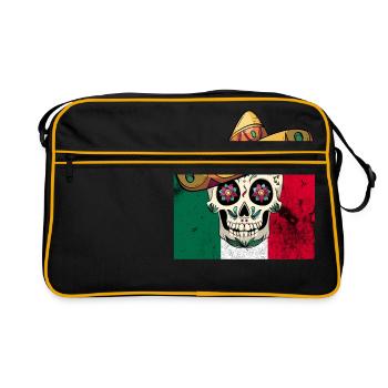 Mexikanischer Schädel - Retro Tasche - Schwarz/Gold - Vorne