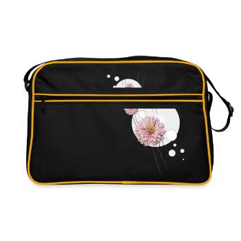 Dahlie Schnörkel grau - Retro Tasche - Schwarz/Gold - Vorne