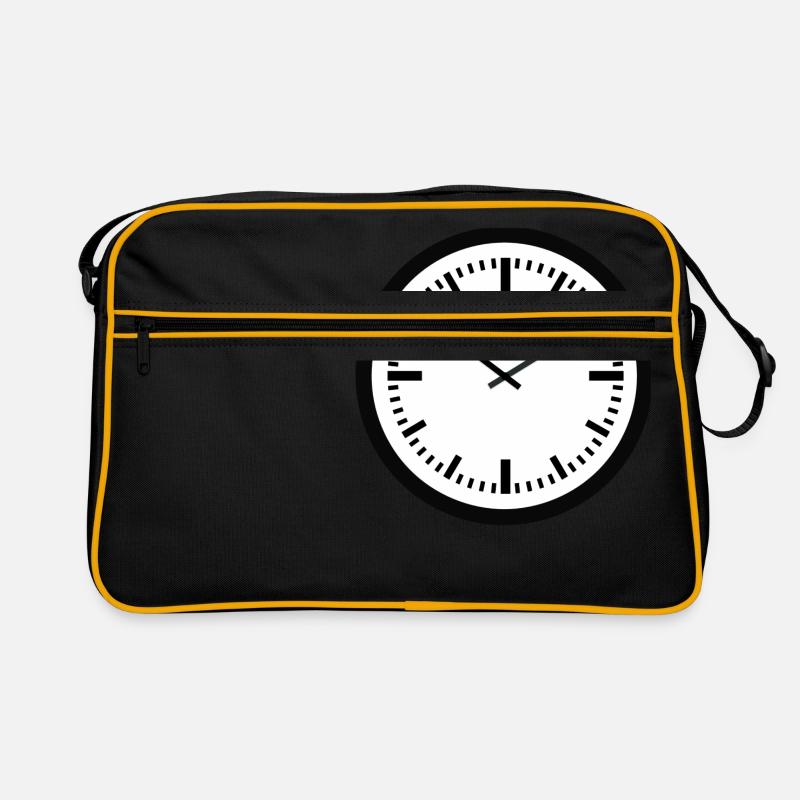 uhr zeit watch clock time hourglass sanduhr76 - Retro Tasche - Schwarz/Gold