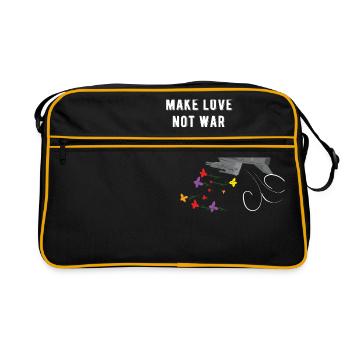 Make love not war Kampfjet bombardiert Blumen - Retro Tasche - Schwarz/Gold - Vorne