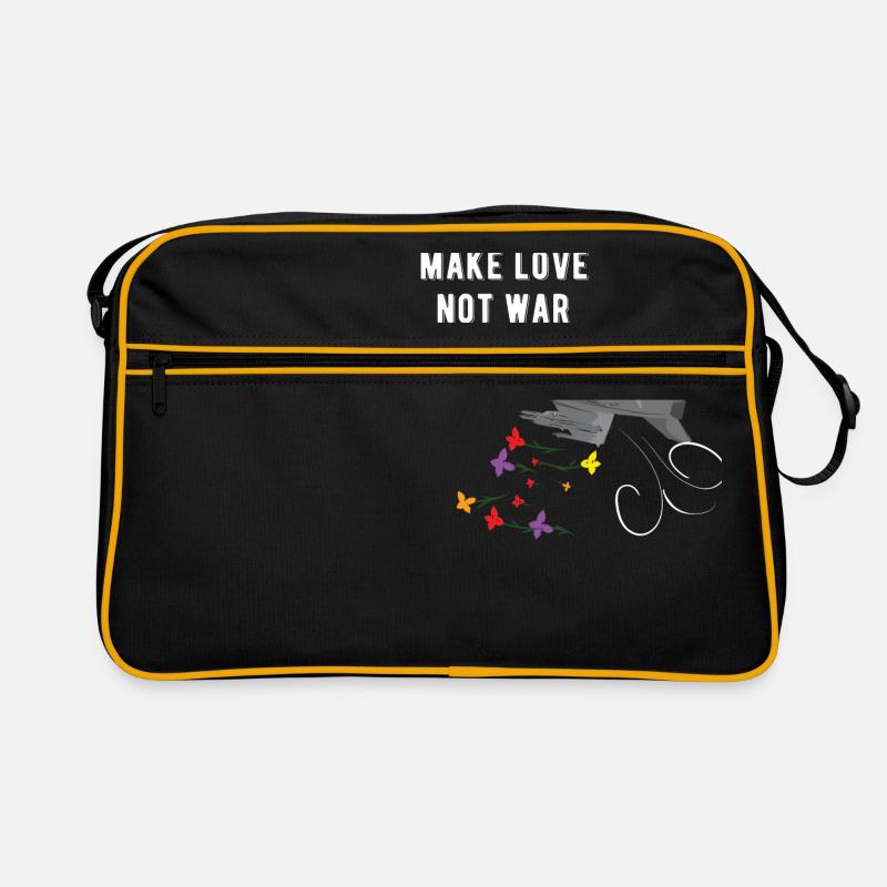 Make love not war Kampfjet bombardiert Blumen Retro Tasche