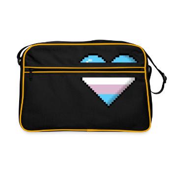 Transgender Pride 8Bit Pixel Herz - Retro Tasche - Schwarz/Gold - Vorne