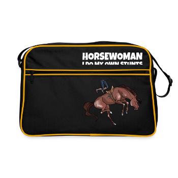 Lustige Pferde Frauen Design Stuntman Stunts - Retro Tasche - Schwarz/Gold - Vorne