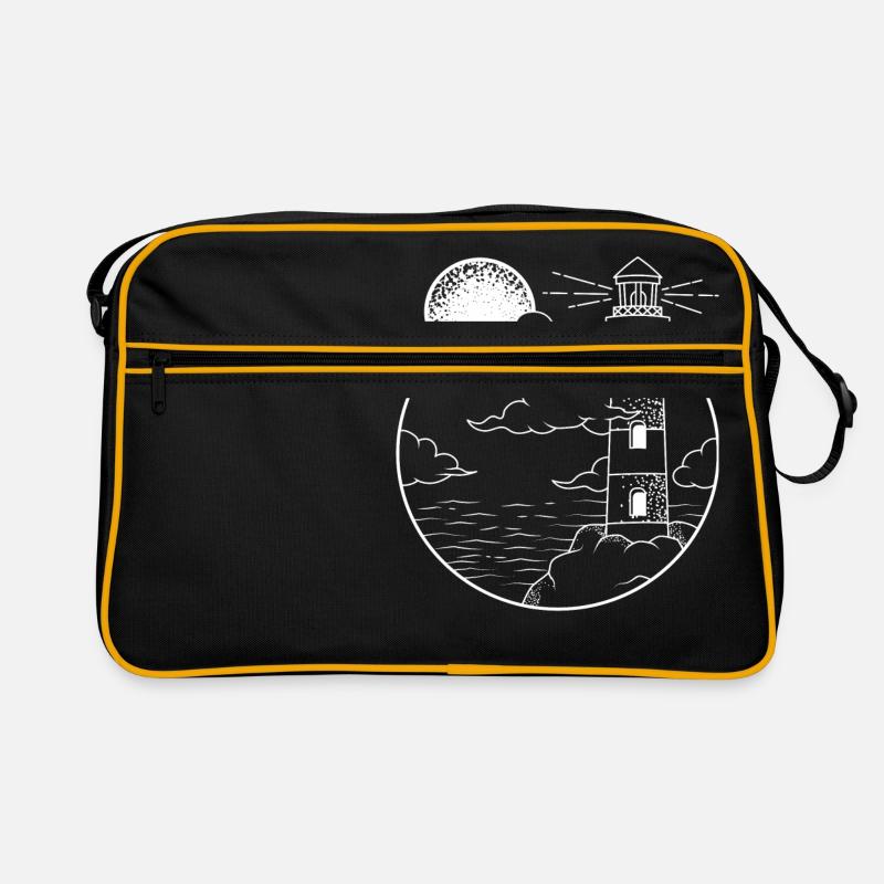 Leuchtturm Küste See Meer - Retro Tasche - Schwarz/Gold
