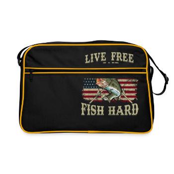 Live Free and Fish Hard Patriotic Fishing USA - Retro Bag - black/gold - Front