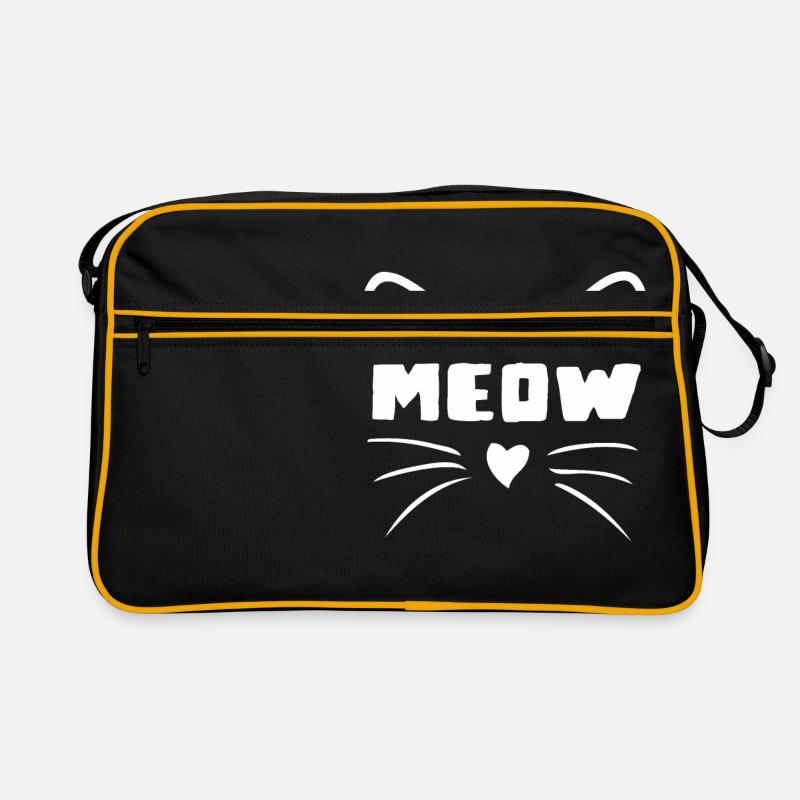 Cat - Cat Face Meow - Retro Tasche - Schwarz/Gold