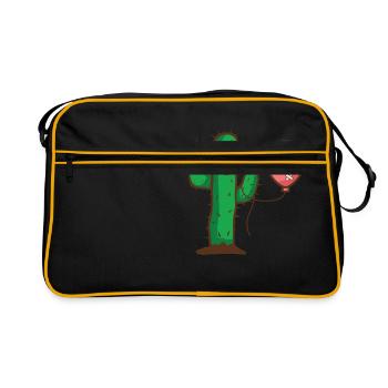 Kaktus und Luftballon - Liebe trotz Hindernis - Retro Tasche - Schwarz/Gold - Vorne