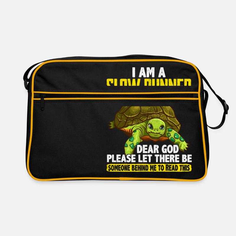 Ich bin ein langsamer Läufer Lustiger Schildkrötenlaufwitz - Retro Tasche - Schwarz/Gold