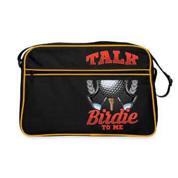 Sprechen Sie mit mir über Birdie Funny Golfing Pun - Retro Tasche - Schwarz/Gold - Vorne