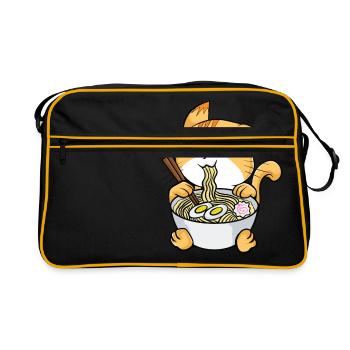 Kawaii Cat Ramen Bowl Funny Anime Noodles Kitty - Retro Bag - black/gold - Front