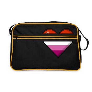 Lesbenstolz 8Bit Pixel Herz - Retro Tasche - Schwarz/Gold - Vorne