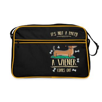 Es ist keine Partei, bis ein Würstchen als Dackel - Retro Tasche - Schwarz/Gold - Vorne