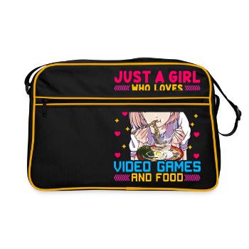 Mignonne juste une fille qui aime les jeux vidéo et la nourriture - Sac Retro - noir/or - Devant