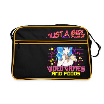 Mignonne juste une fille qui aime les jeux vidéo et la nourriture - Sac Retro - noir/or - Devant